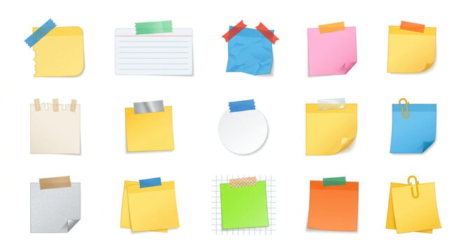 Collection of colorful sticky notes with tape.