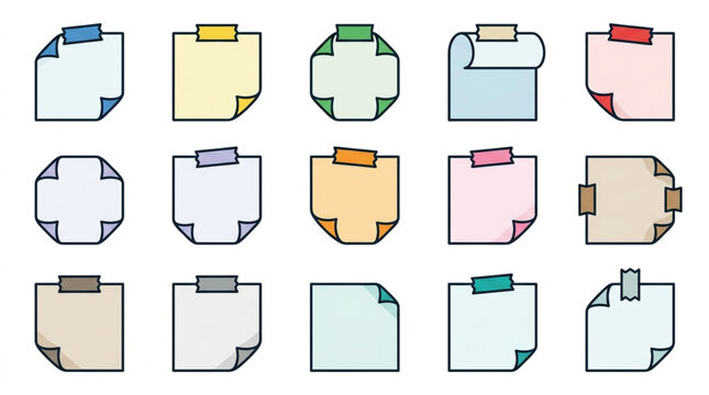 Collection of colorful sticky notes with tape.