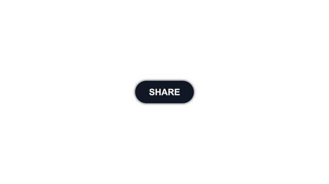 Minimalist share button with glowing shadow animation on white background in cinematic style.