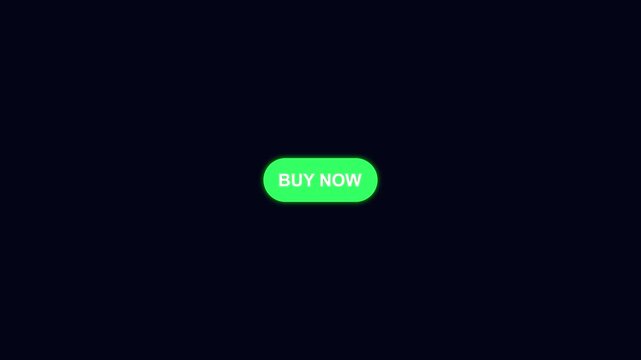 A vibrant green buy now button with a subtle glow, pulsing gently against a dark background in digital animation.
