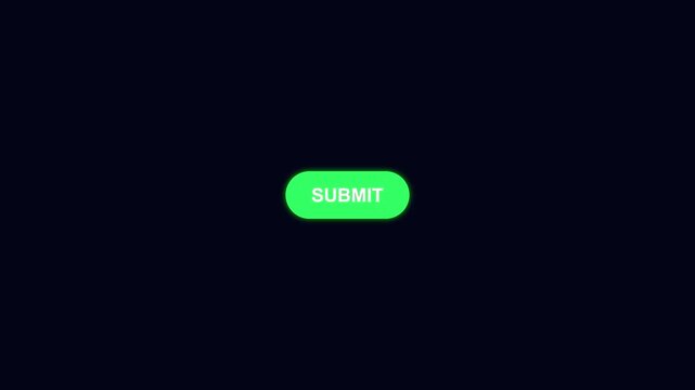 Neon green submit button pulsates and glows on a dark background in a seamless loop.