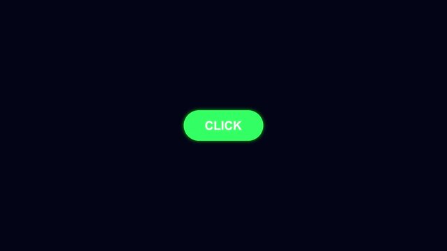 Animated green clickable button interface isolated on dark background digital ui web element.