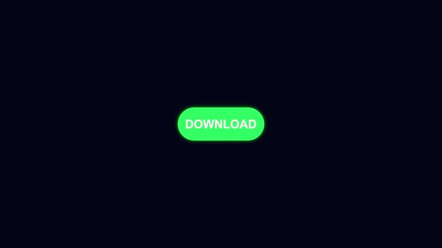 Green download button glowing on dark background motion graphic animation.