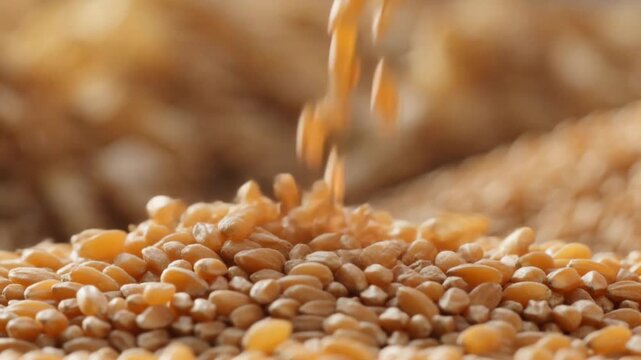 Wheat Grain Pouring Falling Close-Up Slow Motion, Agriculture Harvest Texture Cinematic
