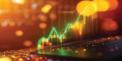 Glowing Christmas tree lights in a night city with digital stock market chart and business technology concept © Hena Akter