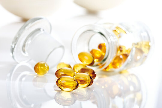 Evening primrose capsules in glass