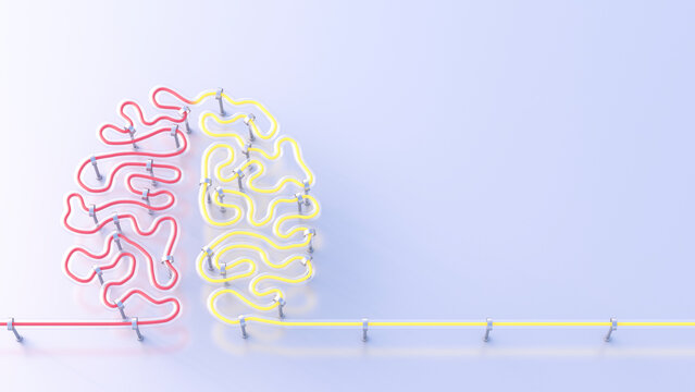Fluorescent lamps forming brain, 3d rendering