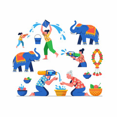 Obraz premium flat illustration of songkran festival