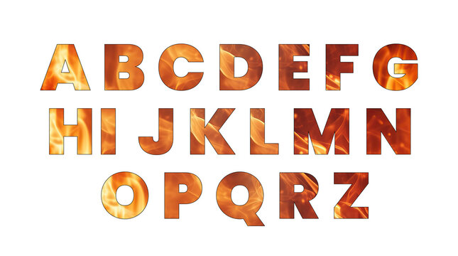 Fire Alphabet: A collection of uppercase letters from the English alphabet, each filled with the intense visual of burning flames, creating a dramatic and energetic design element.
