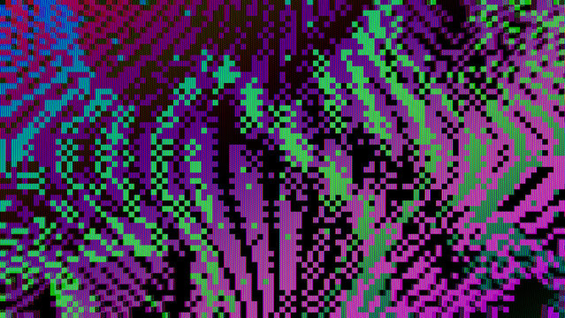 8bit Pixel Glitch Texture with Neon Green and Magenta CRT Distortion
