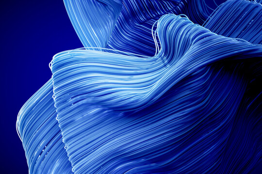 Blue flowing digital hair wave in abstract 3d fiber design