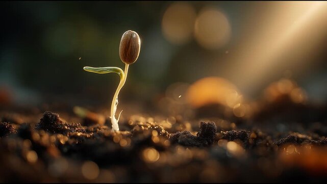 Young Seedling Sprouting from Soil, New Growth Sustainability and Life Concept