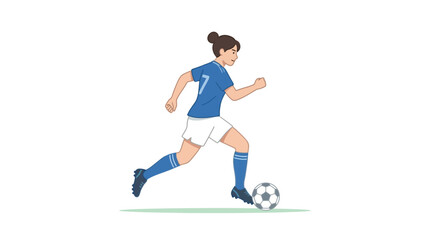 Obraz premium Female soccer player running with a ball on a white background.