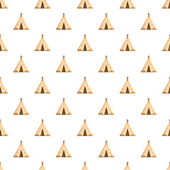Teepee tents form a repetitive, seamless ethnic tribal pattern on a white background © nsit0108