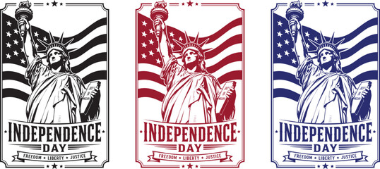 “Independence Day Statue of Liberty Vintage Vector Poster American Patriotic Design © Md Nazmul