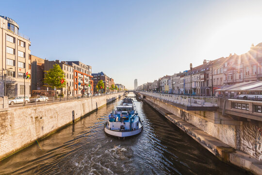 Belgium, Brussels, Charleroi Canal, cargo ship