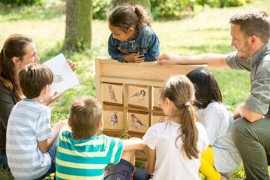 School children learning about bird species