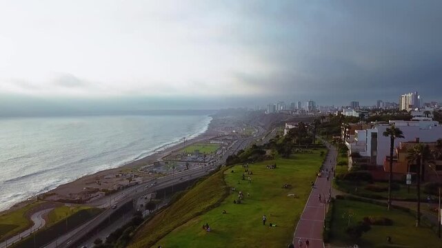 Cloudy afternoon on a boardwalk in the city of Lima, Peru
