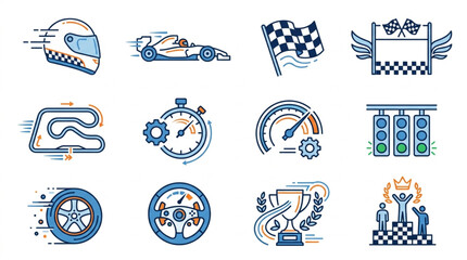 Fototapeta premium Motorsport and Racing Icons Collection