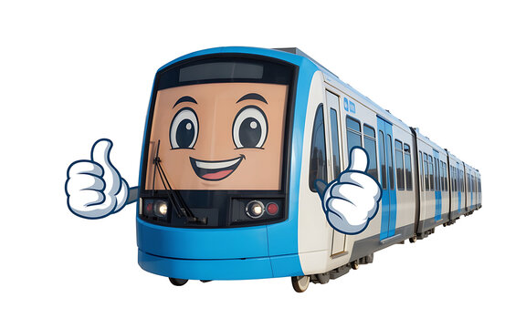 Cartoon train mascot giving thumbs up public transportation illustration