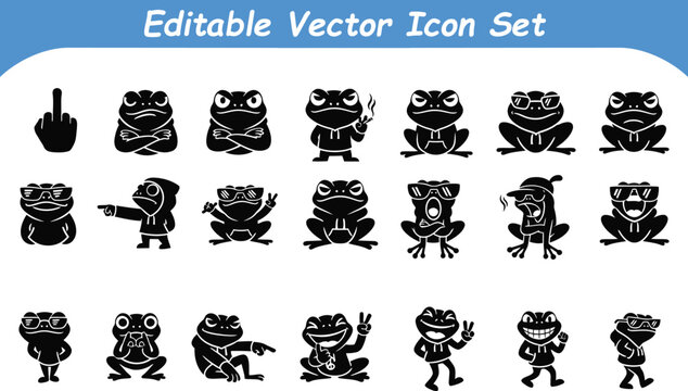 Various frog character expressions and poses vector icon set with character amphibian collection