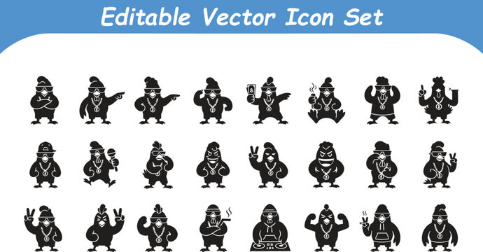 Editable vector icon set of cartoon gnomes and elves in different actions with illustration