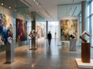 Obraz premium Art gallery interior blurred museum exhibition modern painting sculpture aesthetic exhibition hall cultural center contemporary creative space