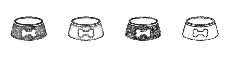 Black and white sketch dog bowl icon design set © David Zydd