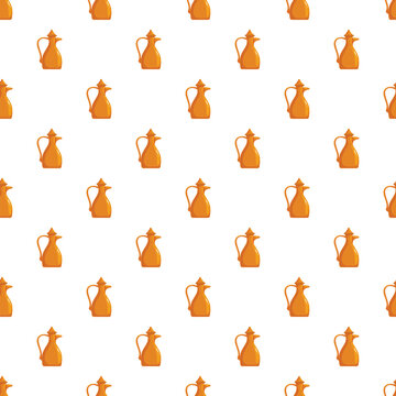Seamless pattern featuring traditional arabic dalek coffee pots on a white background
