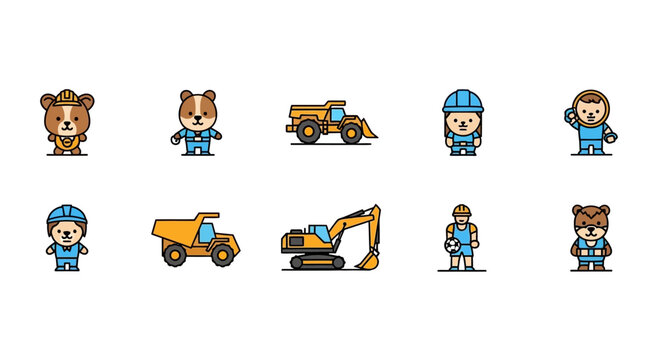 Construction worker with bear mascot.