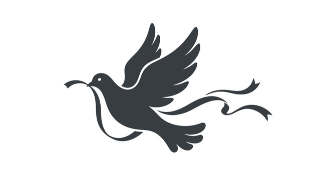 Black silhouette of flying dove bird.