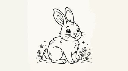Fototapeta premium Cute bunny outline for coloring pages, Easter theme, black and white line art