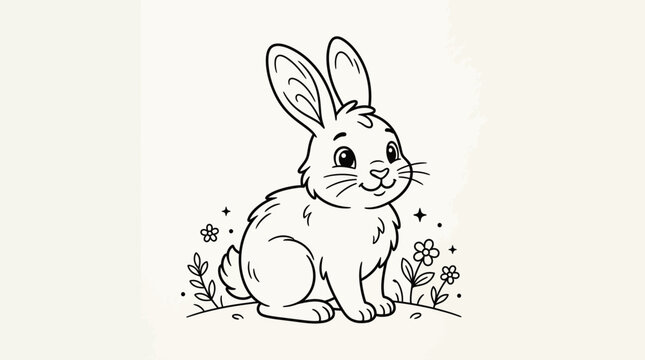 Cute bunny outline for coloring pages, Easter theme, black and white line art