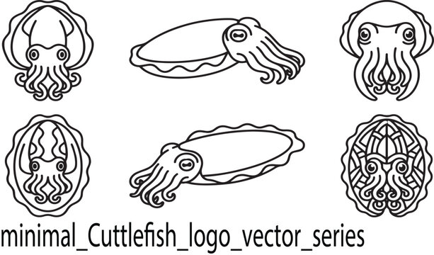 Minimalist Cuttlefish Logo Vector Series Line Art squid octopus