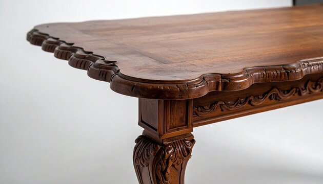 Close up view of ornate wooden cornice with decorative molding.