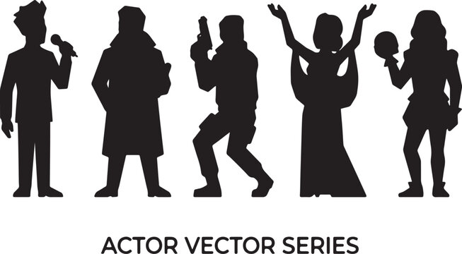 Silhouette Set of Actors in Various Poses and Costumes performer drama