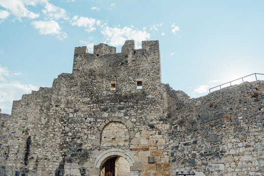 Ancient stone gate and fortress walls of Berat Castle in Albania