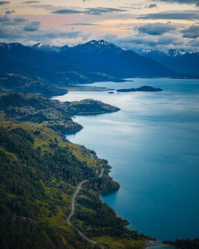 Scenic drive along Lake Wakatipu near Queenstown at dusk