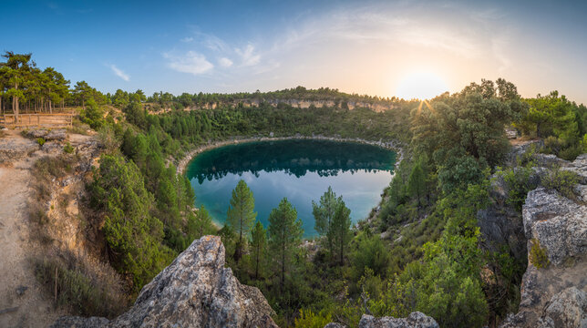 Sunset Ca&ntilde;ada del Hoyo Lakes in Cuenca Spain, Natural Lagoon Reserve