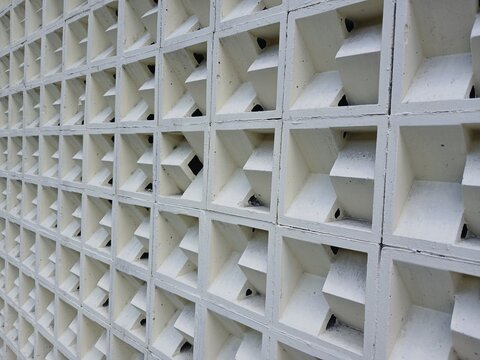 Close up of white ventilation block, breeze block in modern building 