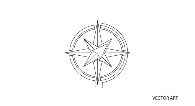 Minimalist Compass Rose Line Art Vector