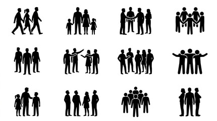 Obraz premium Collection of diverse human figures in silhouette representing groups and families.