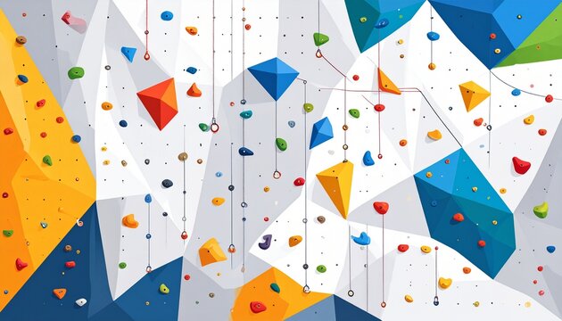 Colorful geometric pattern with overlapping triangles and dots.