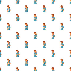 Fototapeta premium Woman feeling sad and crying, wiping tears with a handkerchief in a repeating pattern