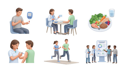 Fototapeta premium world diabetes day 3d vector illustration set for awareness and healthy lifestyle management on transparent background