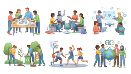 Fototapeta premium 3d vector illustration set of international youth day concept with diverse young people on transparent background