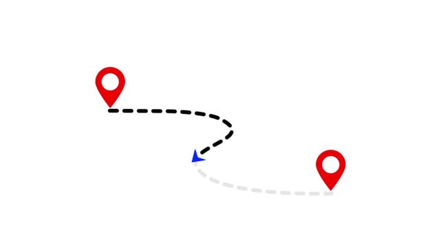 Two location point connection with lines arrow direction animation on white background.