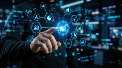 Fototapeta premium Futuristic Business Technology Interface with Data Analytics and Growth Charts.