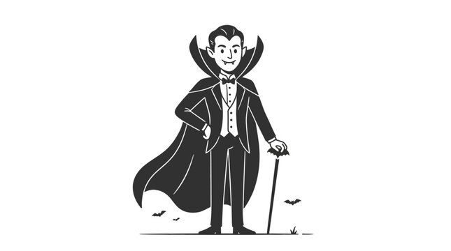 A stylish cartoon vampire character standing with a cane.