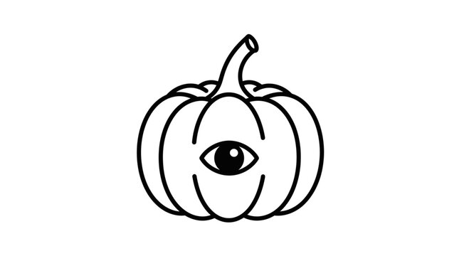 A minimalist line art illustration of a spooky cyclops pumpkin.